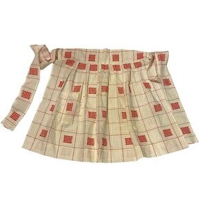 #5743 Womens VTG Handmaden White and Red Checkered Cotton Half Apron with Pocket